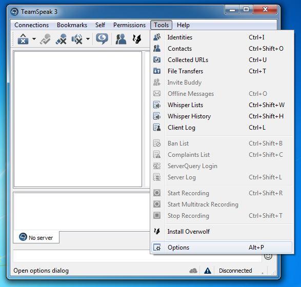 Tools -> Options